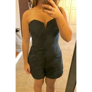 Black Strapless Romper With Pockets